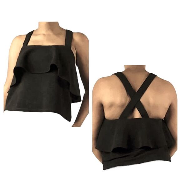 New Madewell Texture & Thread Tiered Crop Tank Top Black Crossback Women XS - Picture 1 of 8